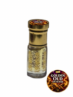 Golden Oud Intense concentrated perfume oil in a gold octagonal roller bottle with a Universal Aromas CPO cap label