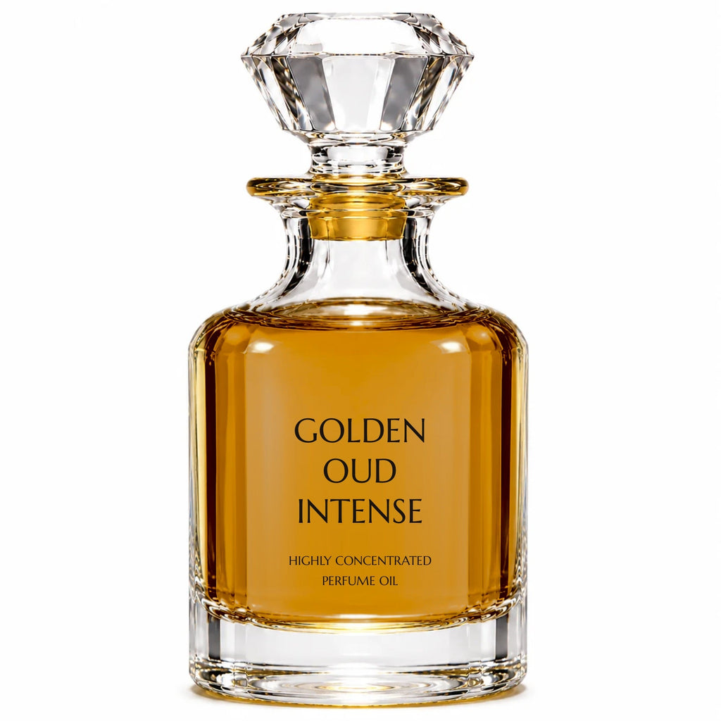 Golden Oud Intense concentrated perfume oil decanter