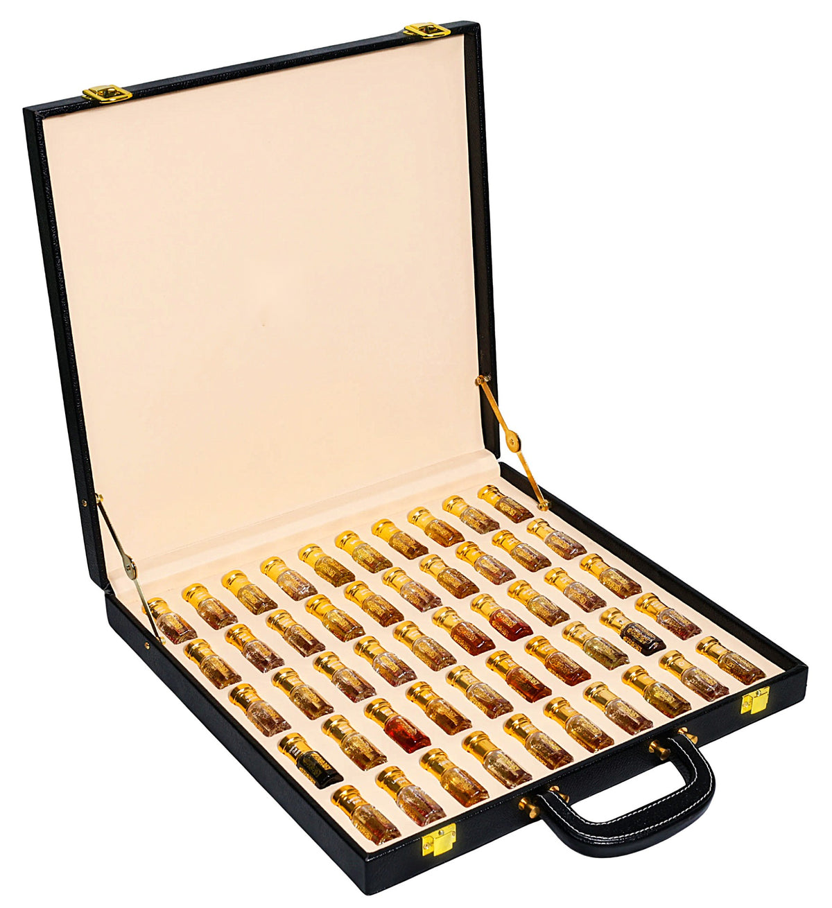 A presentation case of imported concentrated perfume oils from Universal Aromas